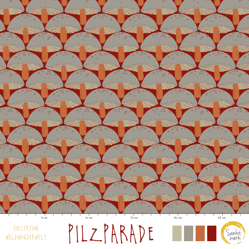 Organic Fabric - Mushroom Parade by Sanktwerk in red