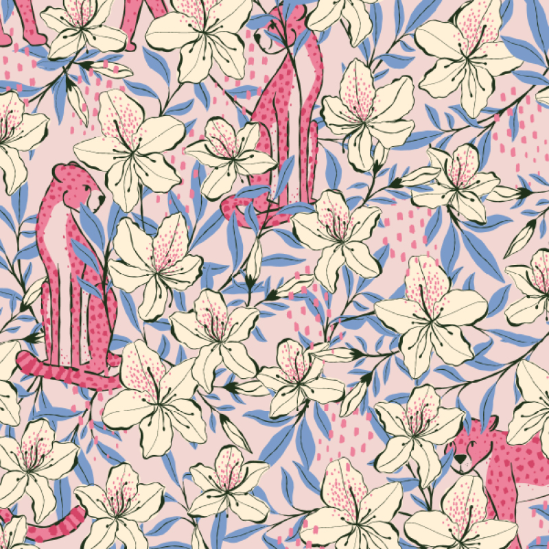Bio-Stoff - Leoparden und Azaleen rosa
