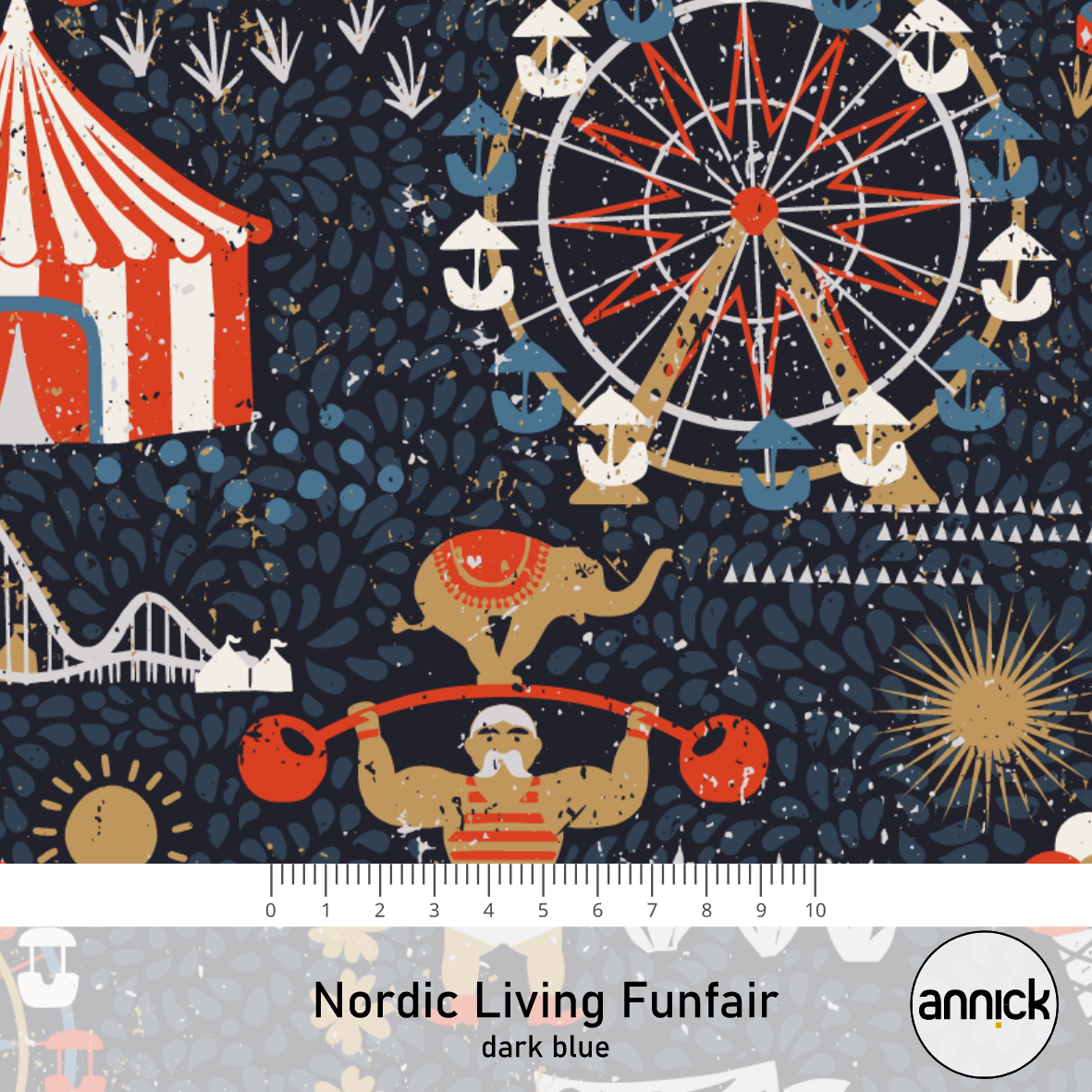 Bio Stoff  - Nordic Living Funfair Dark Blue - Annick, blau, Kinder, Tiere