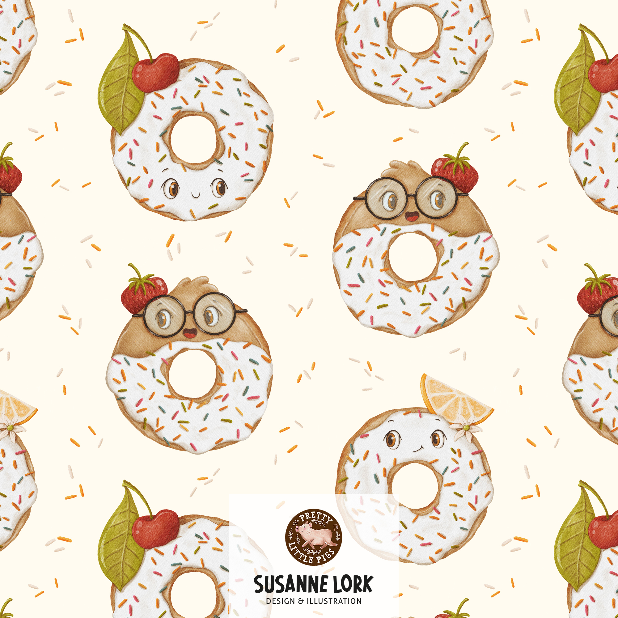 Organic Fabric - Donuts Lemonade by Pretty Little Pigs in beige