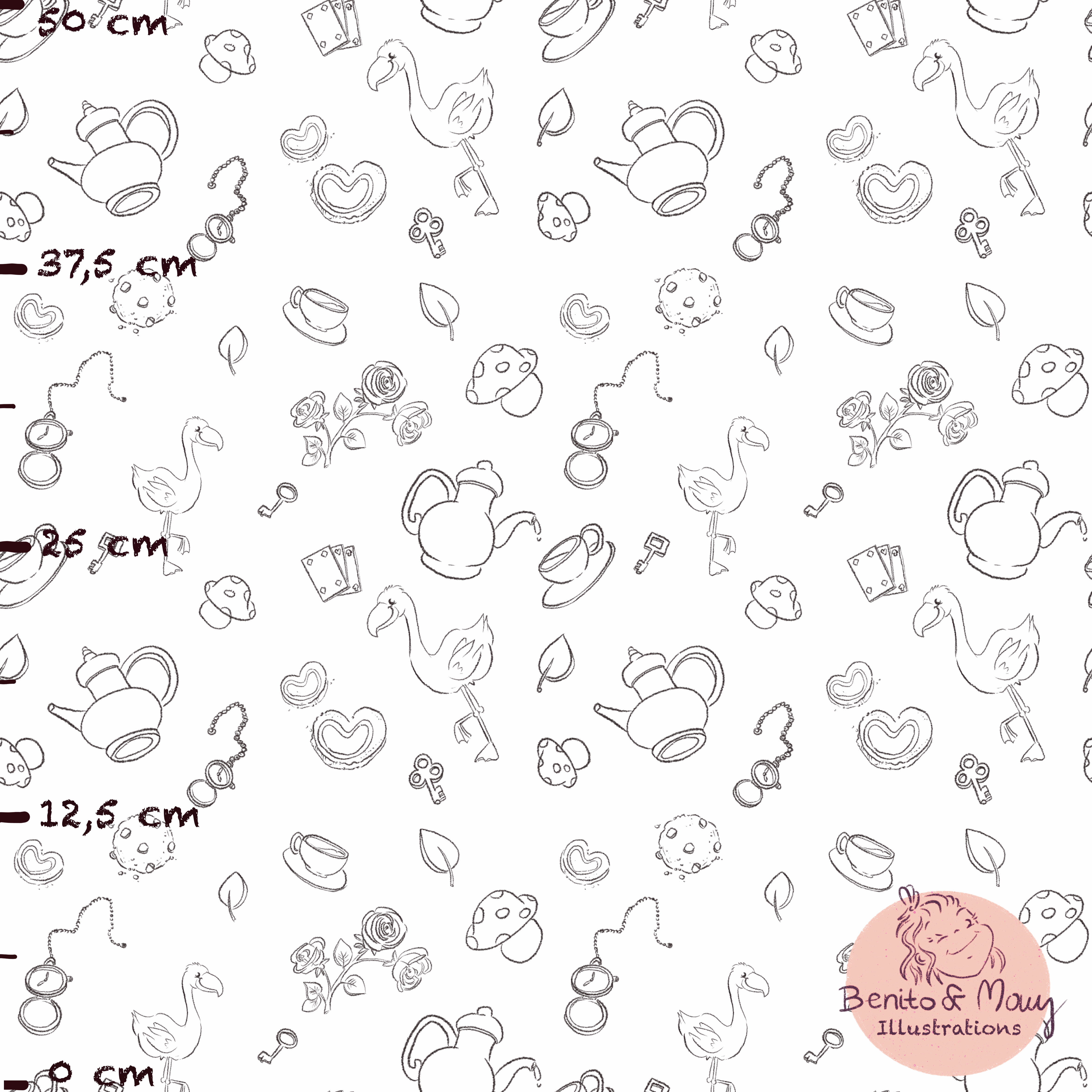 Bio Stoff - Tea Party Black White by Benito And Maus Illustrations in black