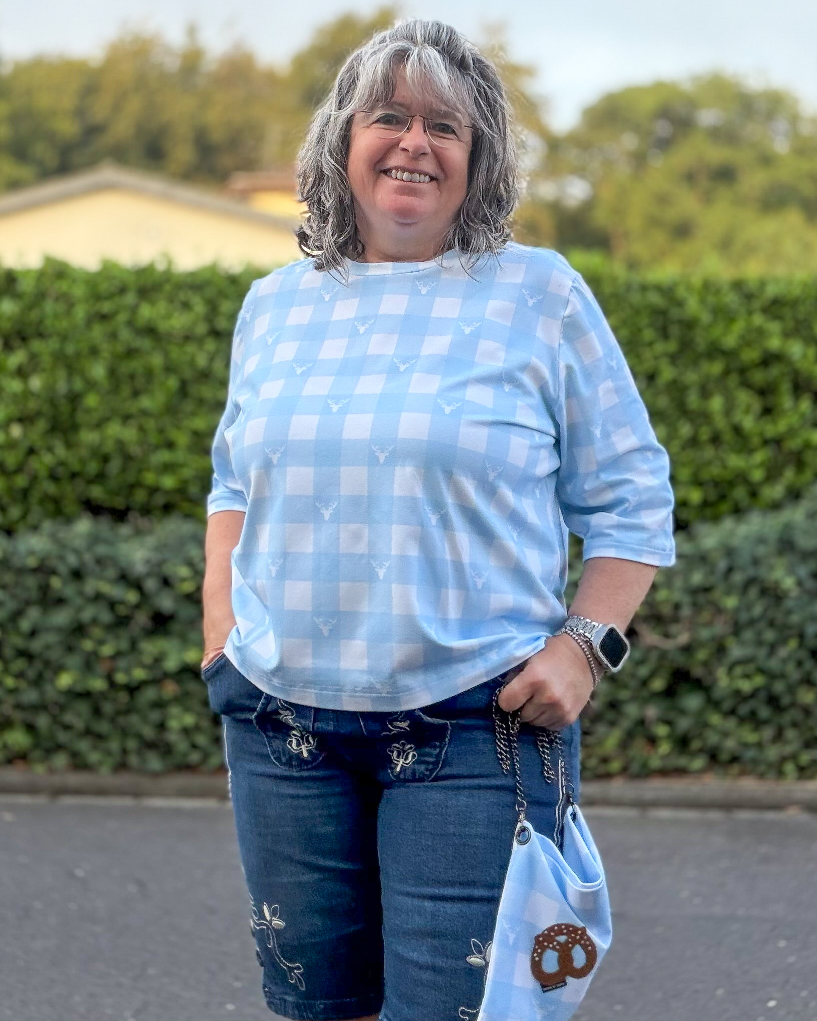 Organic fabric  - Kleinkarierter Hirsch blue