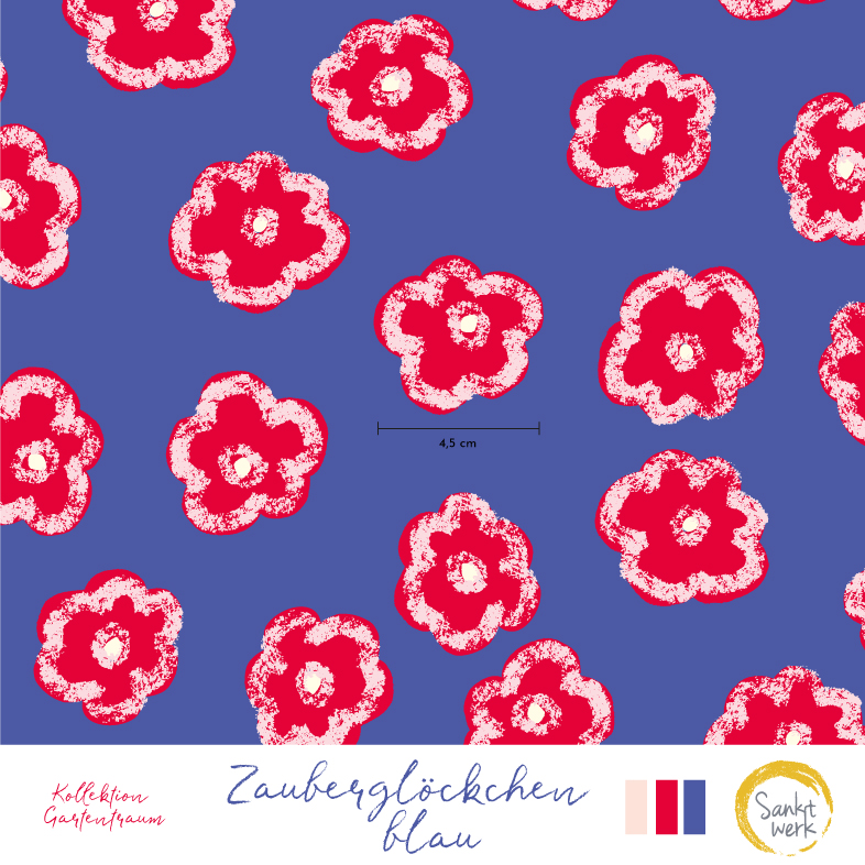 Bio Webware Stoff  -  Zauberglöckchen  - Sanktwerk, Floral & Blumen, blau, 100% Bio-Baumwolle