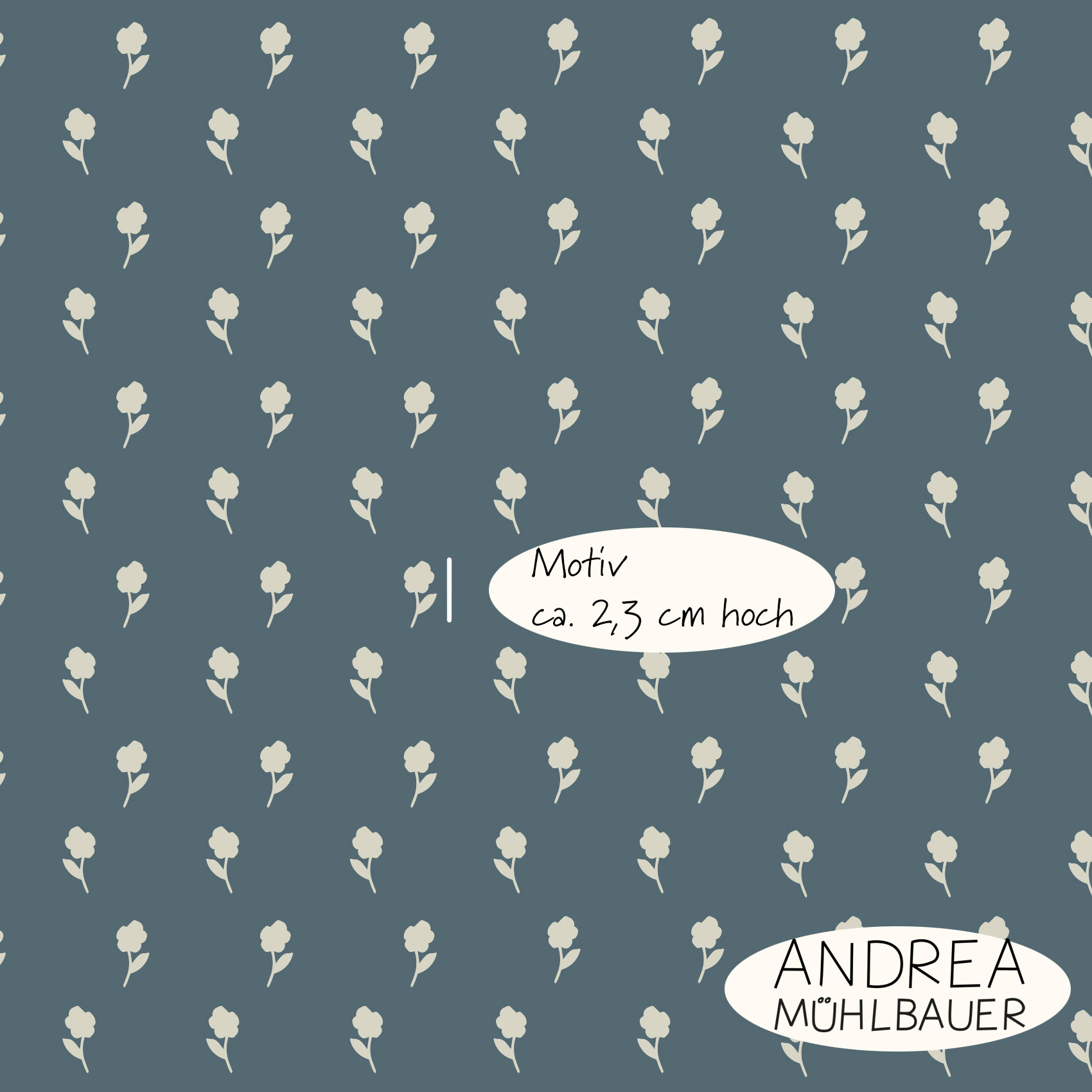 Bio Webware Stoff  -  City Flowers Small on Middle Blue  - AndreaMuehlbauer, Floral & Blumen, blau, 100% Bio-Baumwolle