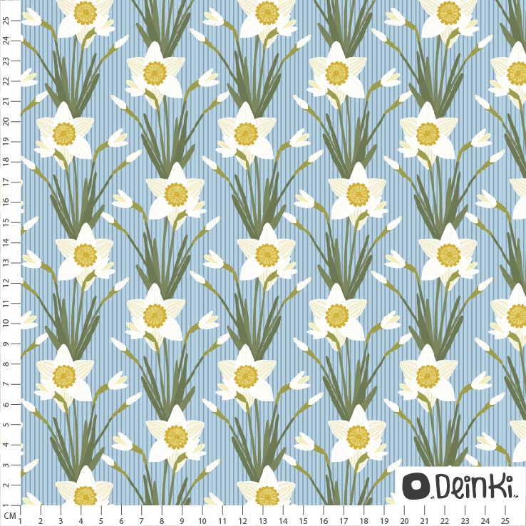Bio Webware Stoff - Narzissen blau - Deinki, blau, Floral & Blumen, 100% Bio-Baumwolle Bio Webware Stoff - Narzissen blau - Deinki, blau, Floral & Blumen, 100% Bio-Baumwolle