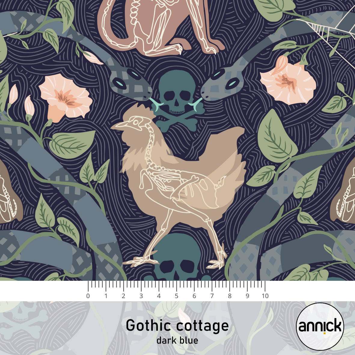 Bio Stoff - Gothic Cottage Dunkelblau von Annick in blau