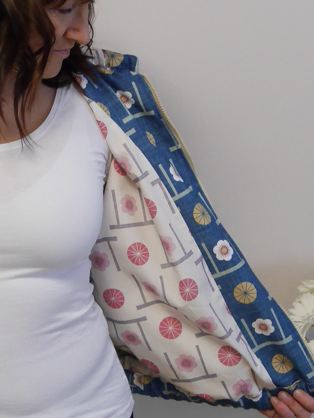 Bio Stoff  - Japanische Schirme und Kirschblüten creme