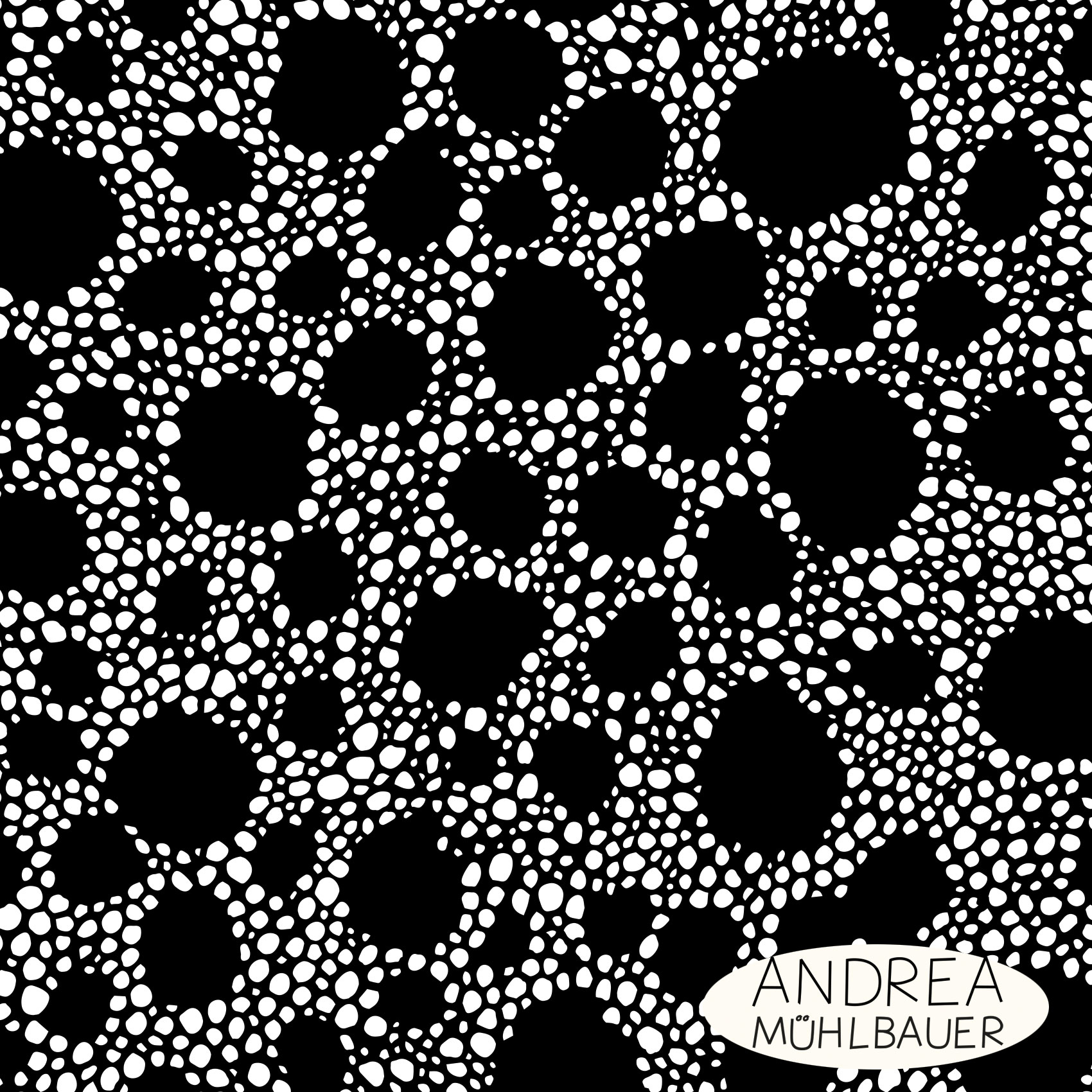 Organic Fabric - Pebbles Lava Black by Andrea Muehlbauer in black