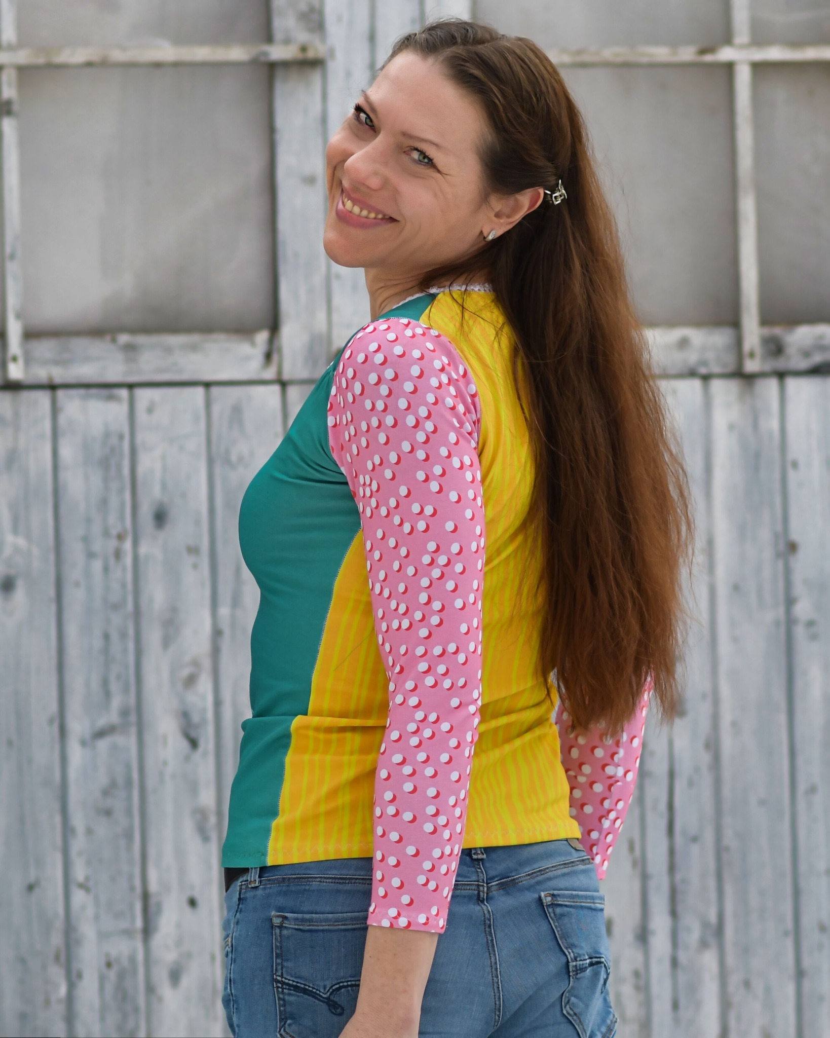 Scuba Stoff  -  1 m Panel Schneepüree  - Fummelhummel, bunt, Breite 150 cm