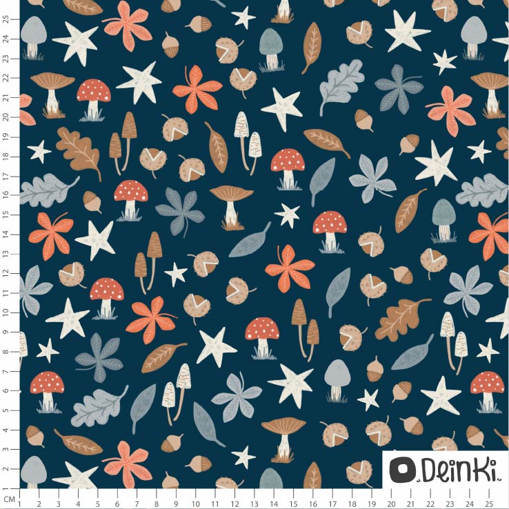 Bio Fabric - Autumn Leaves Navy Colorful by Deinki in blue