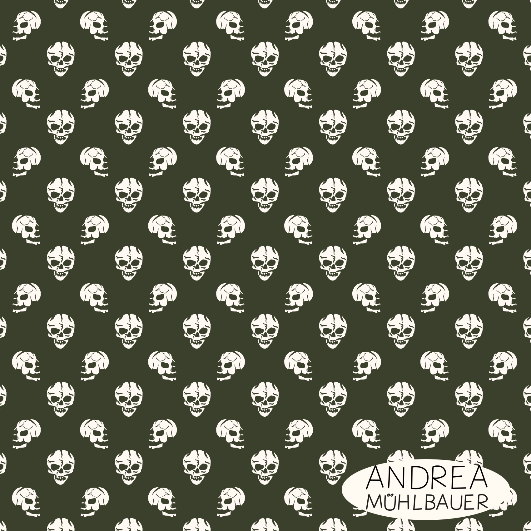 Bio Stoff - Skulls Gruen von Andrea Muehlbauer in grün