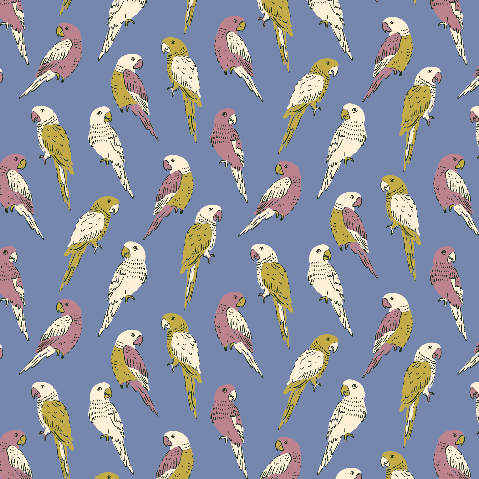 Organic fabric  -  Parrot Parade sky blue