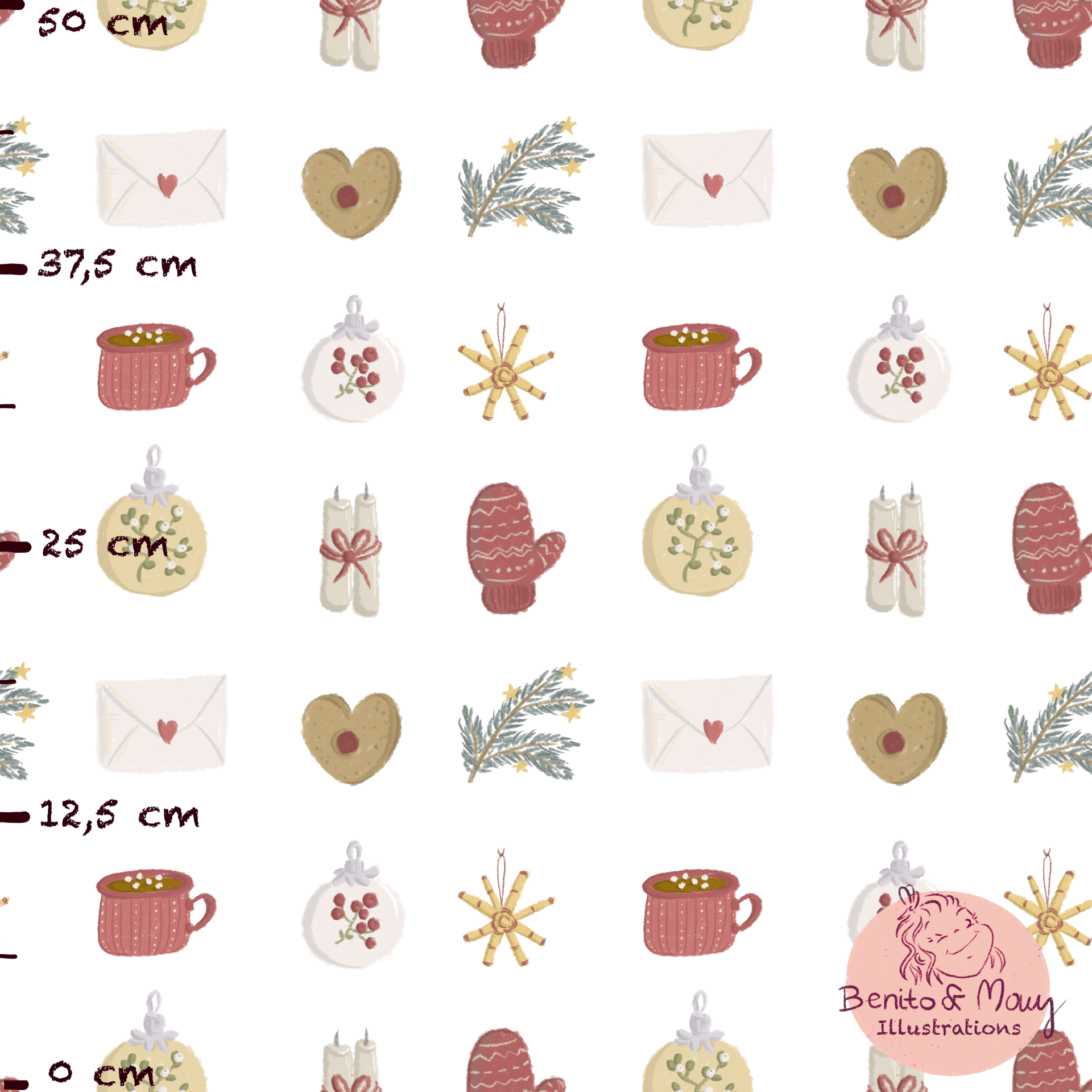 Organic Fabric - Christmas Joy white, large