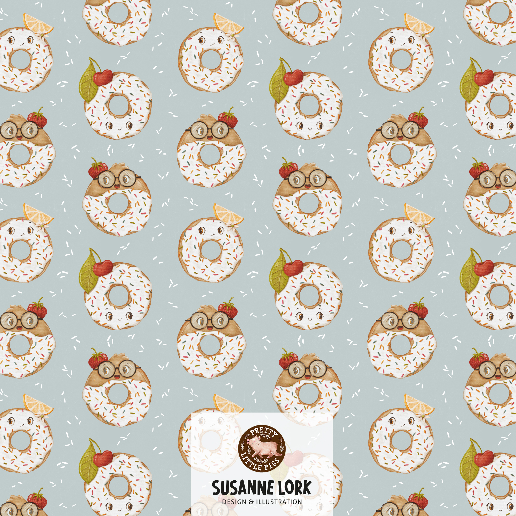 Bio Summersweat Stoff  - Donuts Light Gray Small - PrettyLittlePigs, mint, Essen Breite 150 cm