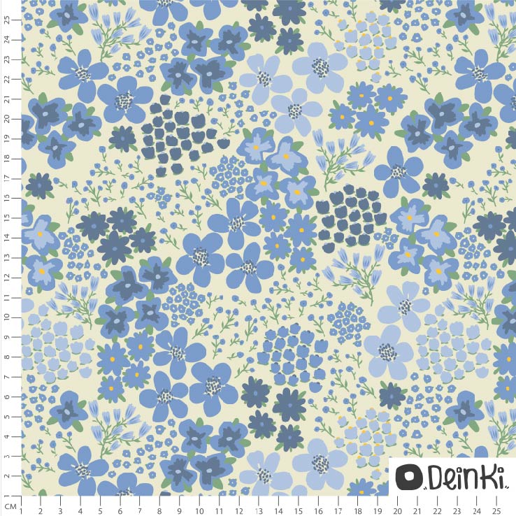 Bio Stoff  -  Happy Ditsies  - Deinki, Frühling, Floral & Blumen, blau