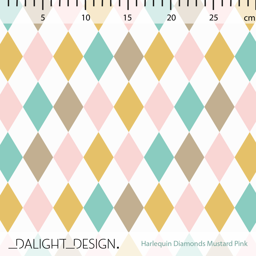 Bio Stoff - Harlequin Diamonds Senf Rosa von Dalight Design in bunt