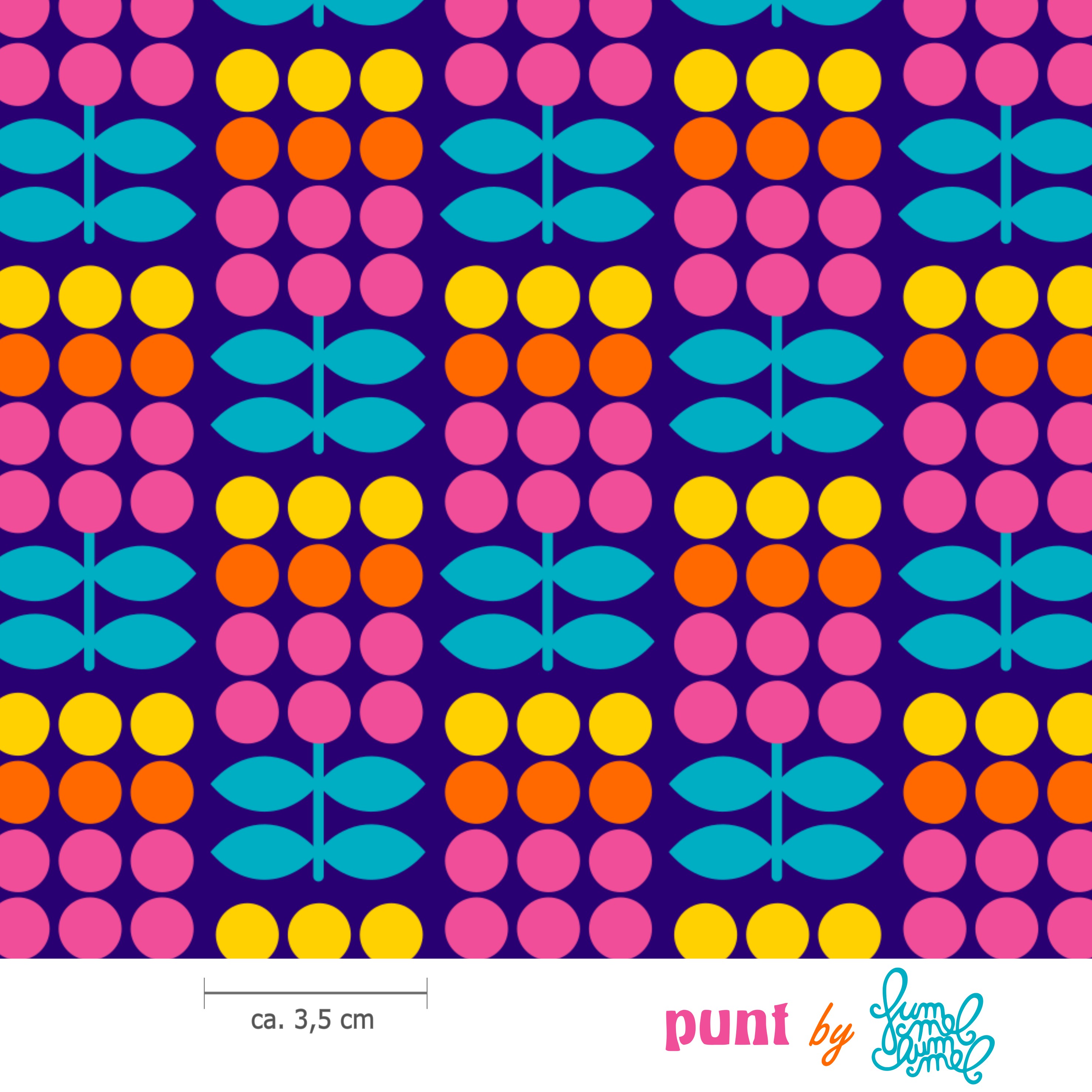 Bio Stoff  - Punt Blau - Fummelhummel, bunt, Floral & Blumen