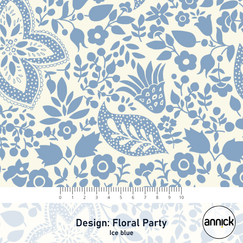 Bio Stoff  - Floral Party Ice Blue - Annick, creme, Floral & Blumen