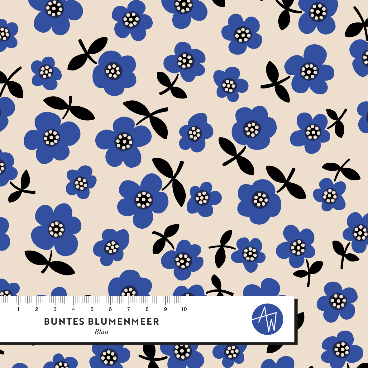 Bio Fabric - Colorful Flower Sea Blue by Alexandra Weise in blue