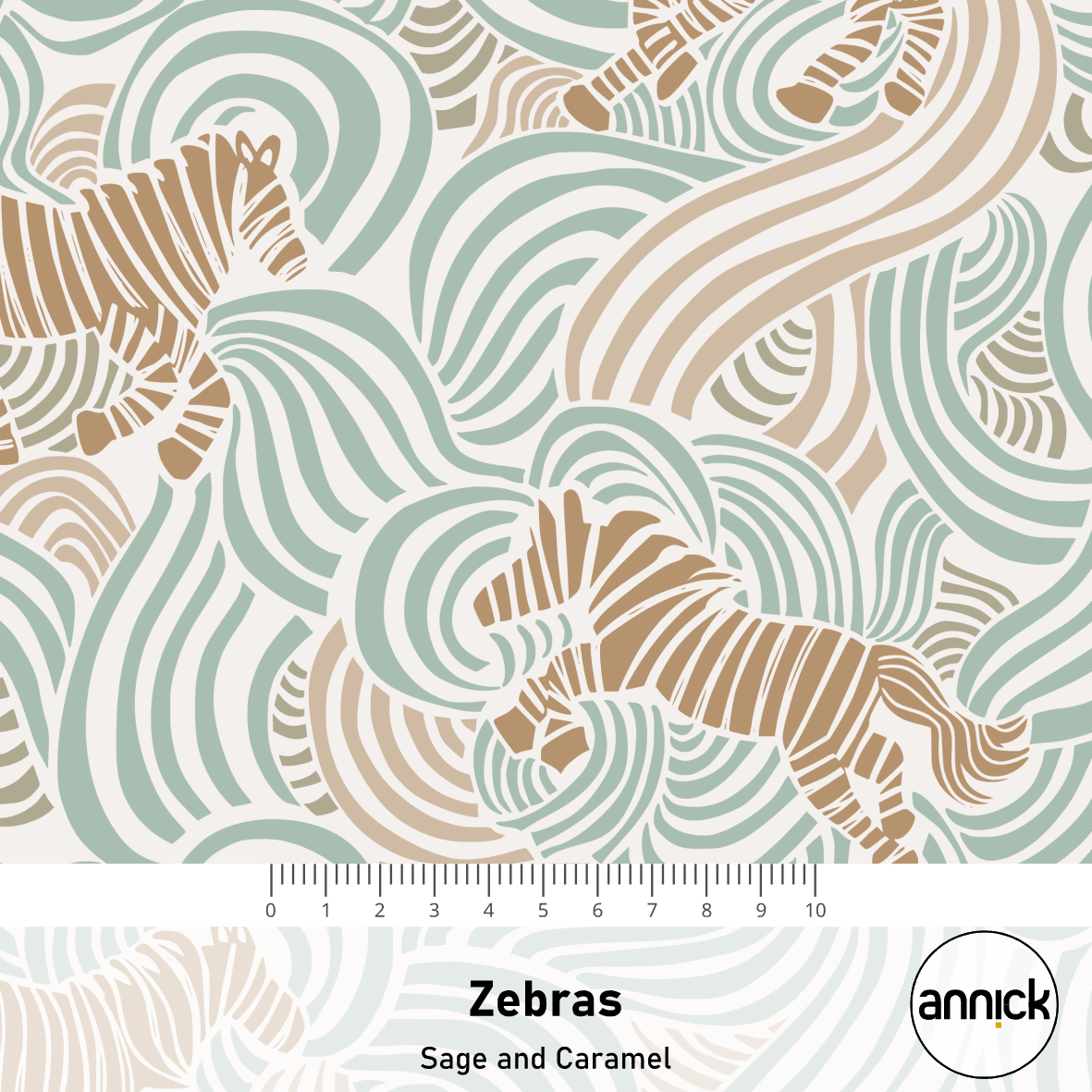 Scuba Stoff  -  Zebras salbei, karamell