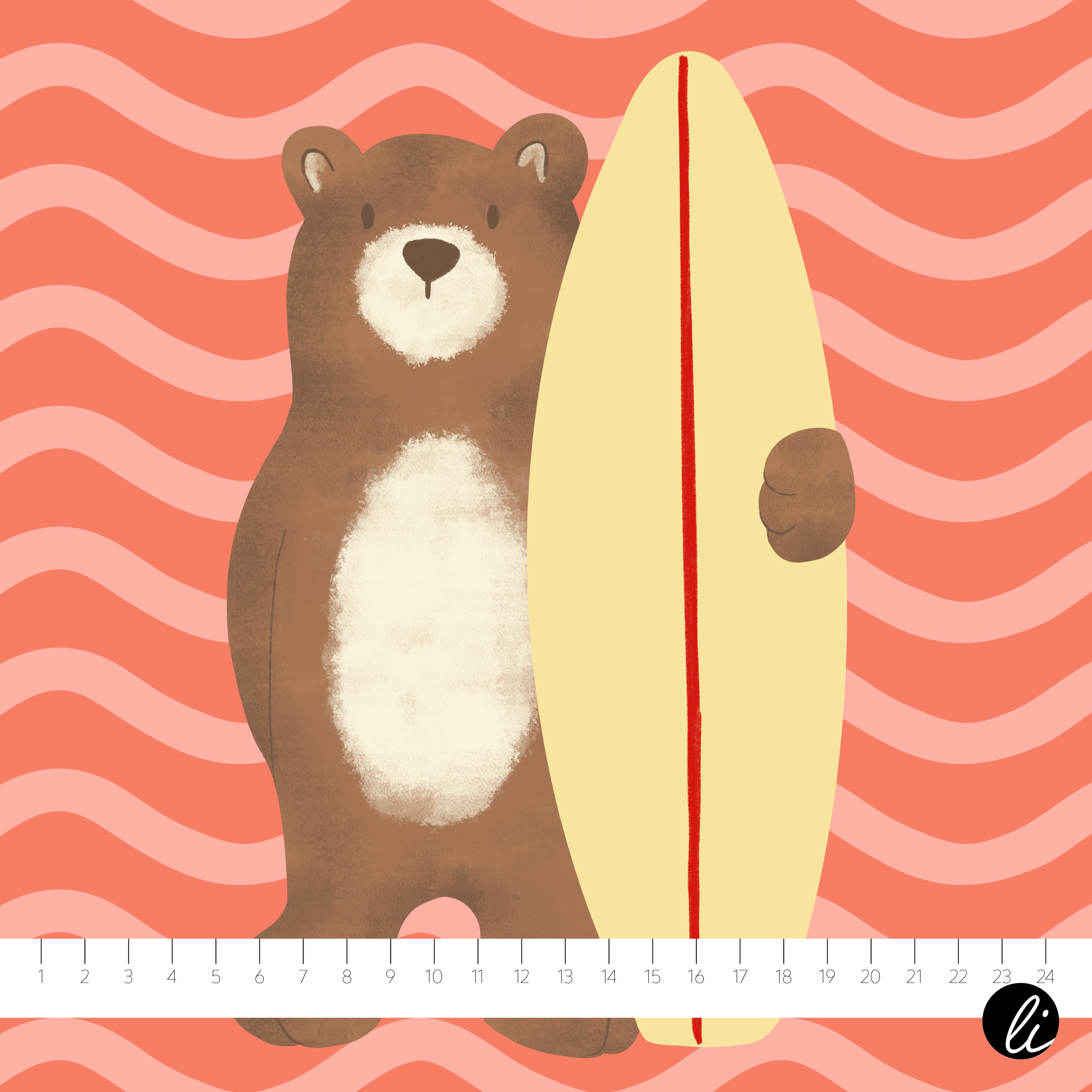 Bio Summersweat Stoff  - 50 cm Panel Summer Animal Bear- AndreaLiesert, rot, Kinder Breite 150 cm