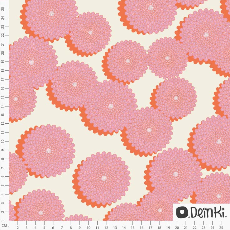 Bio Stoff  - Retro Blumen Pink Orange - Deinki, creme, Blumen
