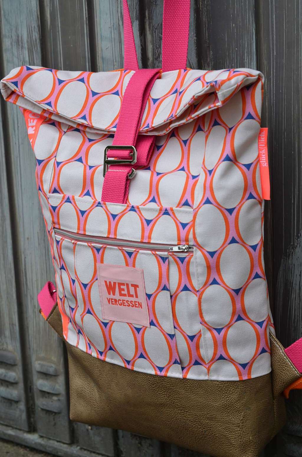 Organic Fabric - Retro Circles by Lisa Sanders in pink and orange Organic Fabric - Retro Circles by Lisa Sanders in pink and orange