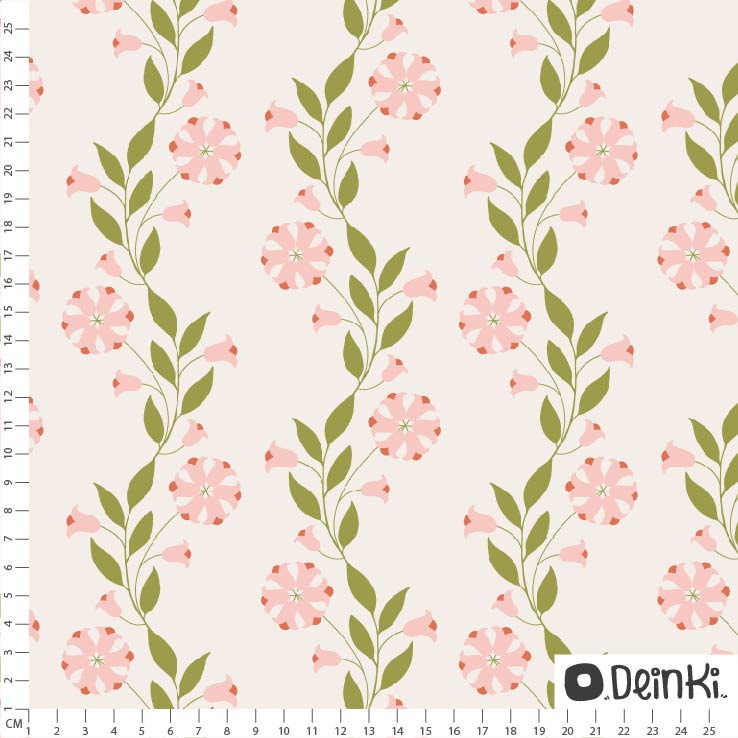 Bio Stoff  - Kletterblumen Weiss Rosa - Deinki, creme, Floral & Blumen
