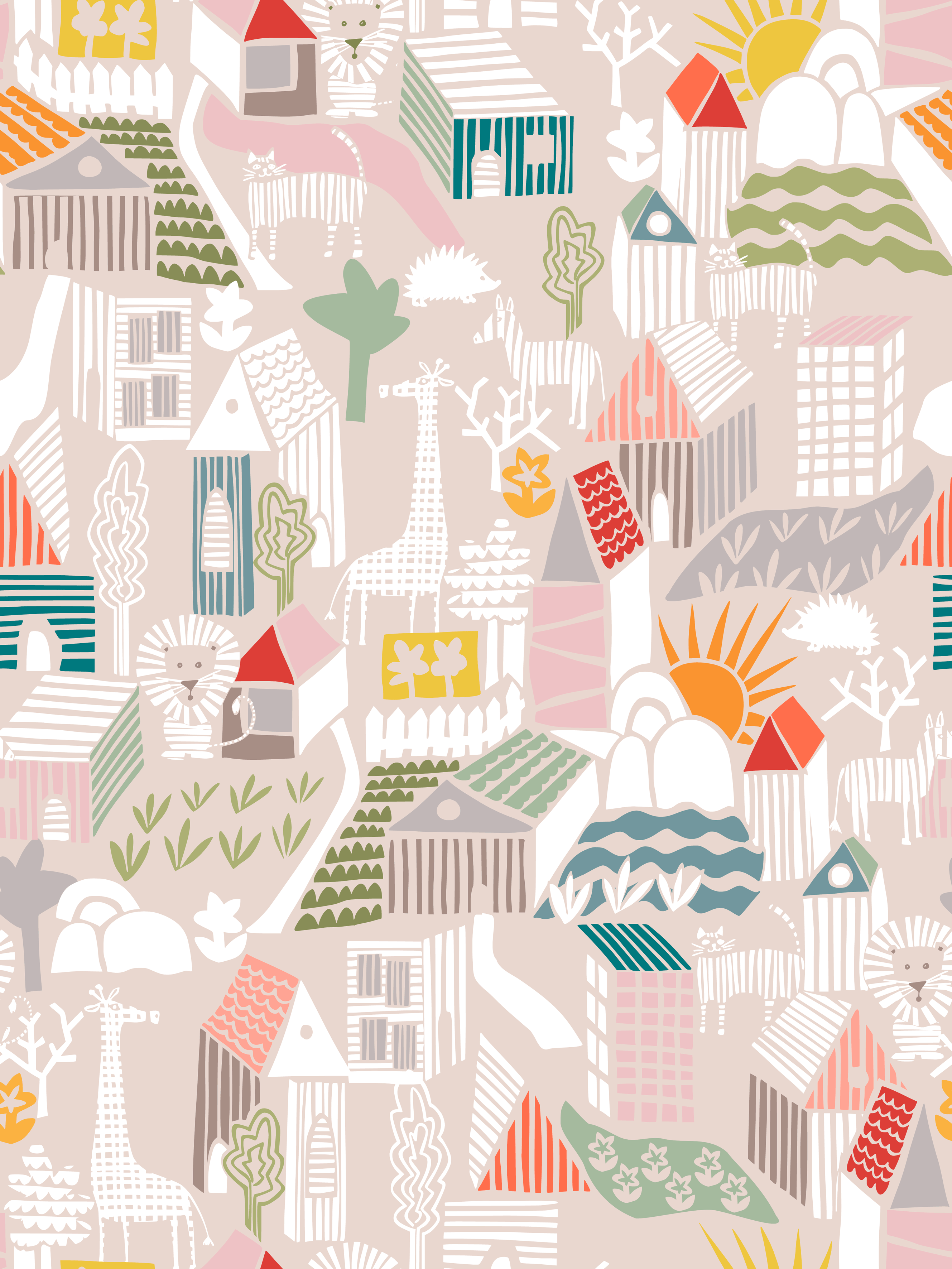 Bio Fabric - Animals in the City by Annick in beige Bio Fabric - Animals in the City by Annick in beige