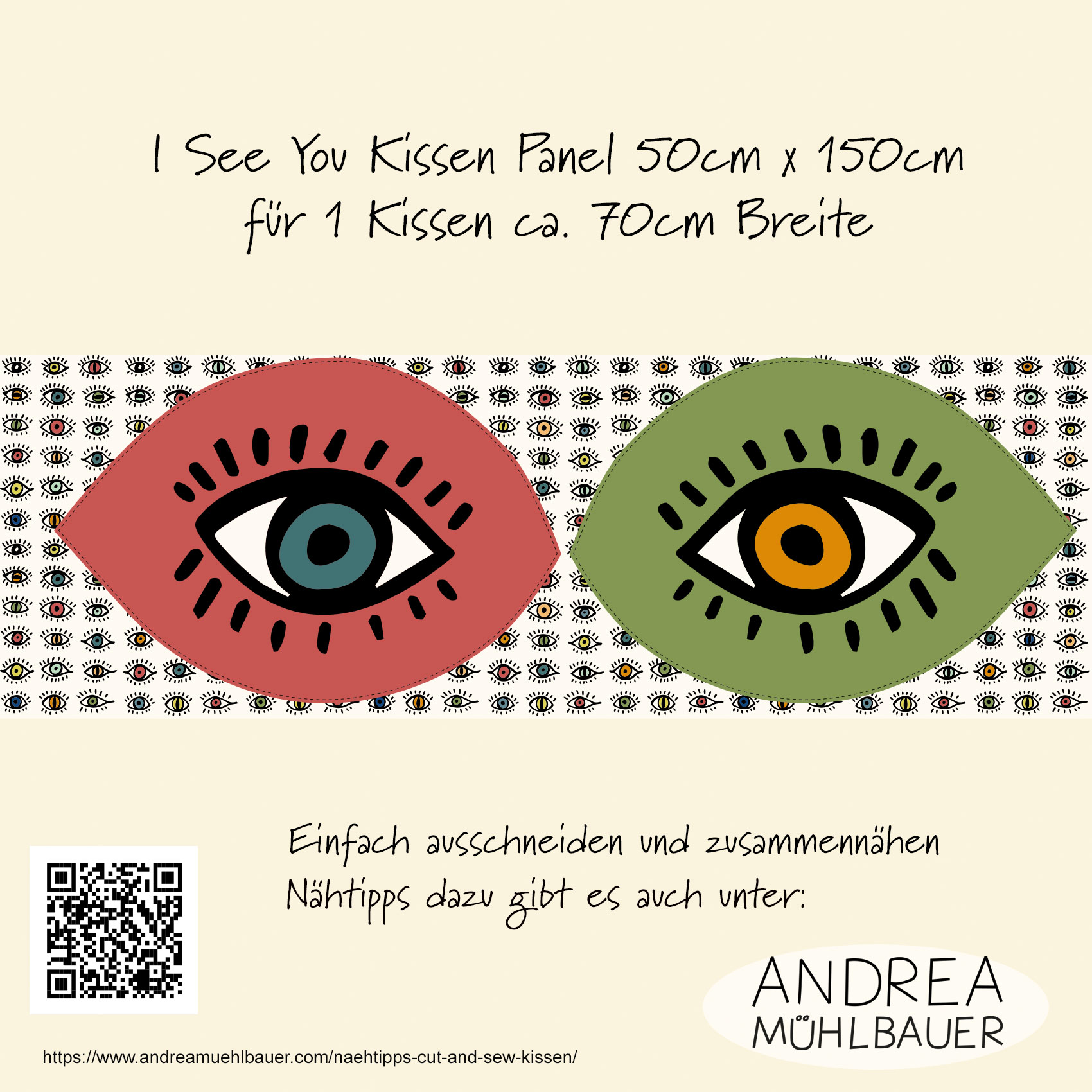 Bio Summersweat Stoff - 50 cm Panel Kissen See You Rot - AndreaMuehlbauer, creme, Cut & Sew, Gegenstände Breite 150 cm Bio Summersweat Stoff - 50 cm Panel Kissen See You Rot - AndreaMuehlbauer, creme, Cut & Sew, Gegenstände Breite 150 cm