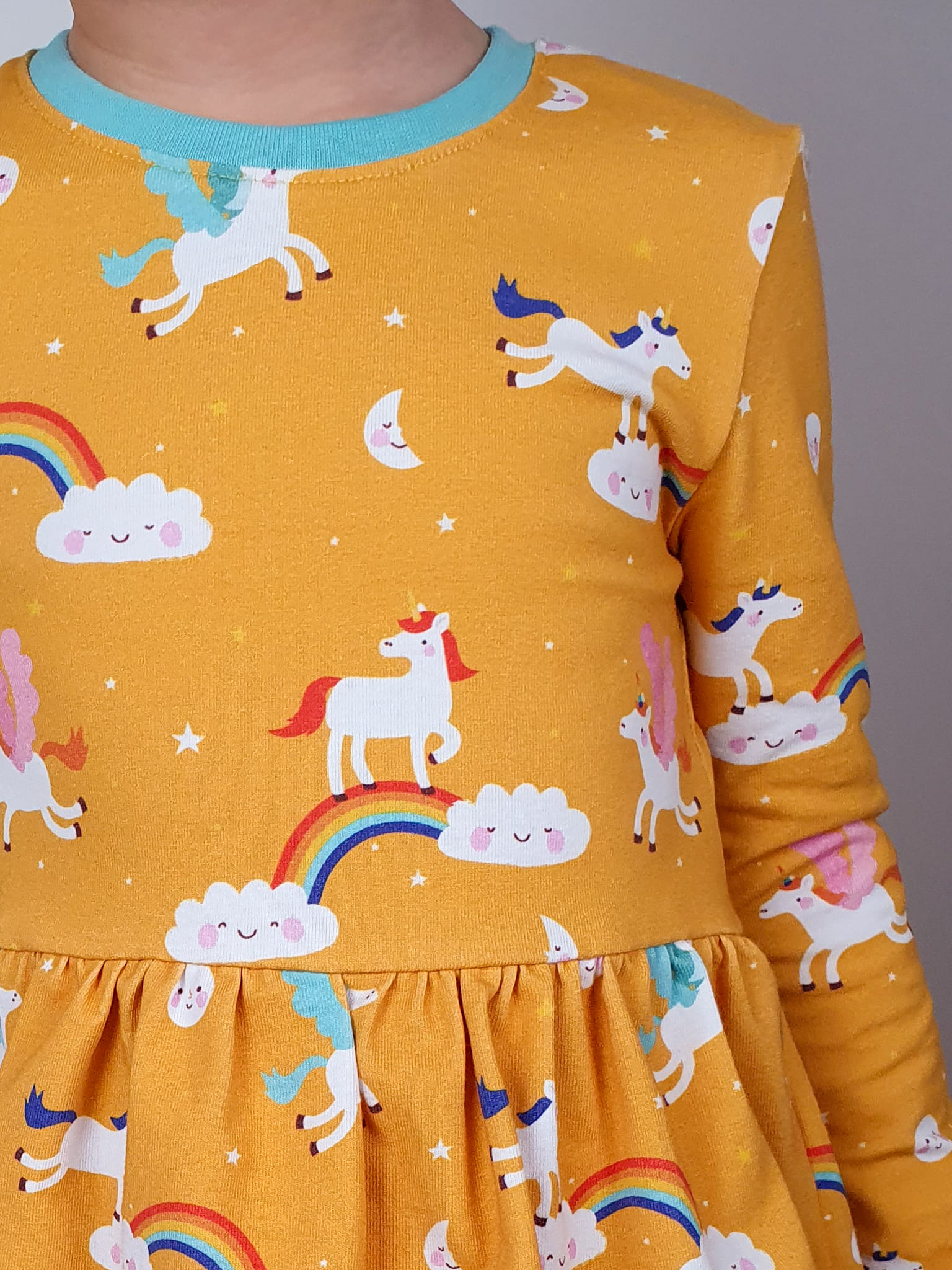 Bio Jersey Stoff  -  Unicorns and Clouds Mini  - Bora, Tiere, Frühling, Sommer, gelb, Fantasy, Breite 150 cm