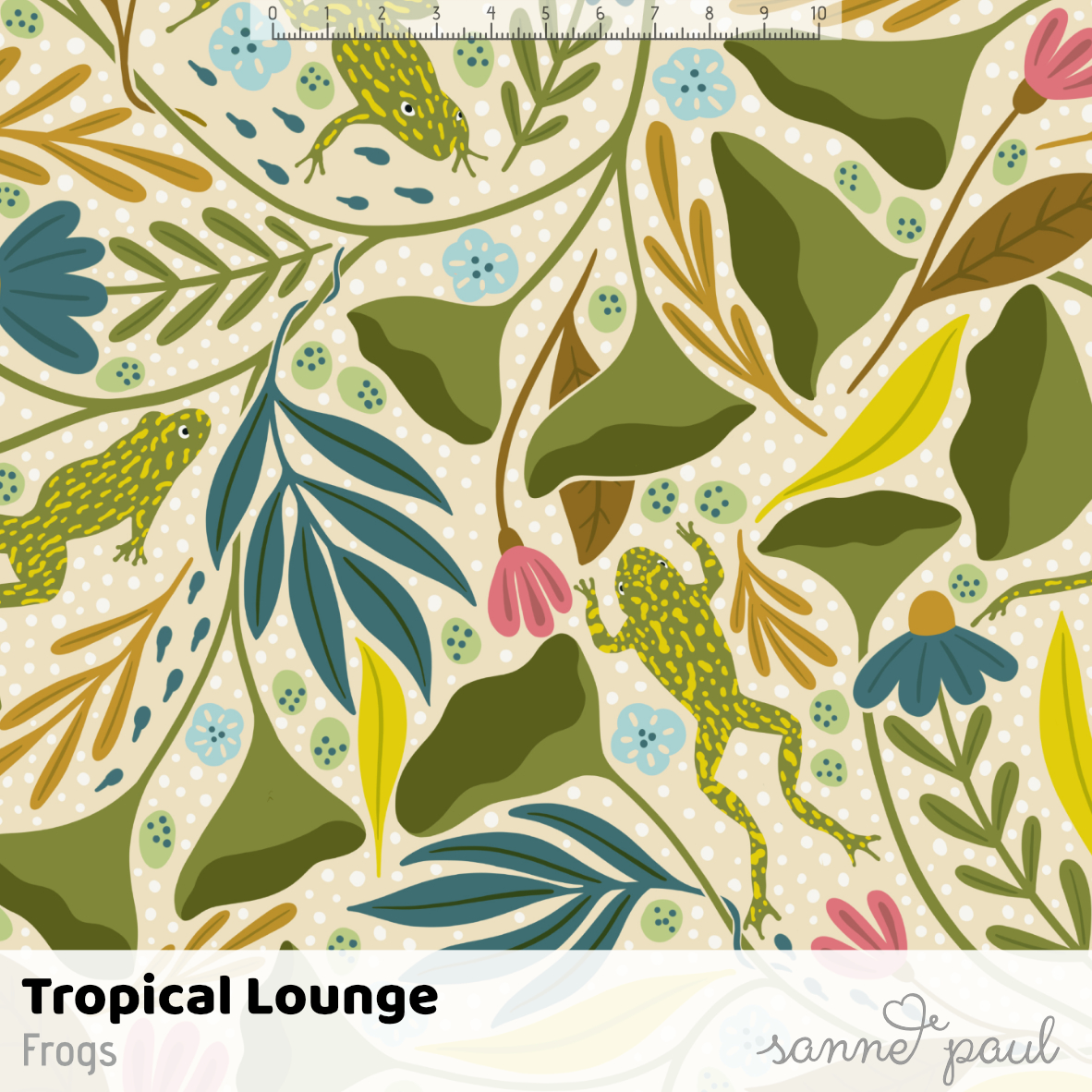 Bio Stoff - Tropical Lounge Frogs von Sanne Paul in gelb