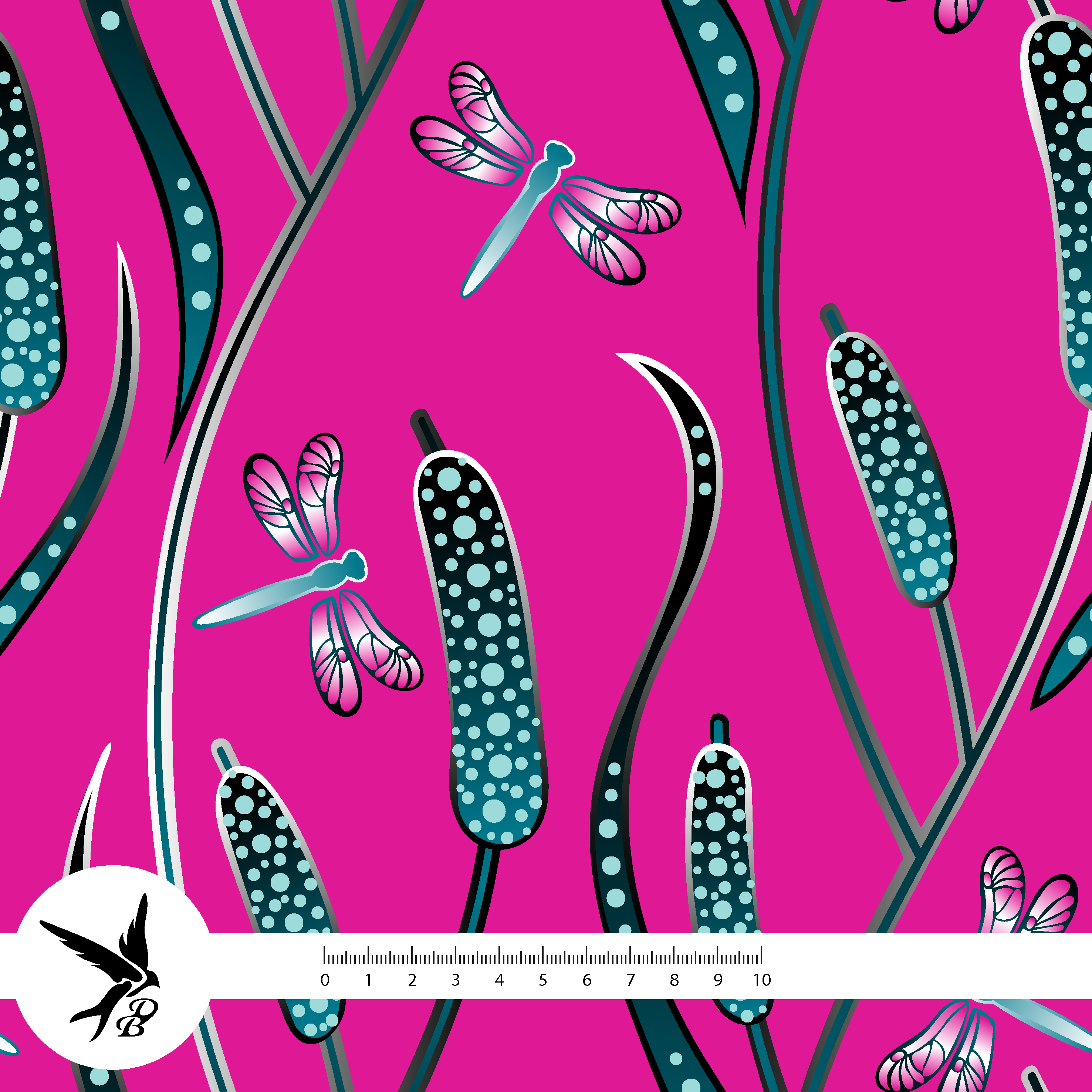Bio Stoff - Dragonfly Libellen im Seegras Pink von Daniela Bonn in pink