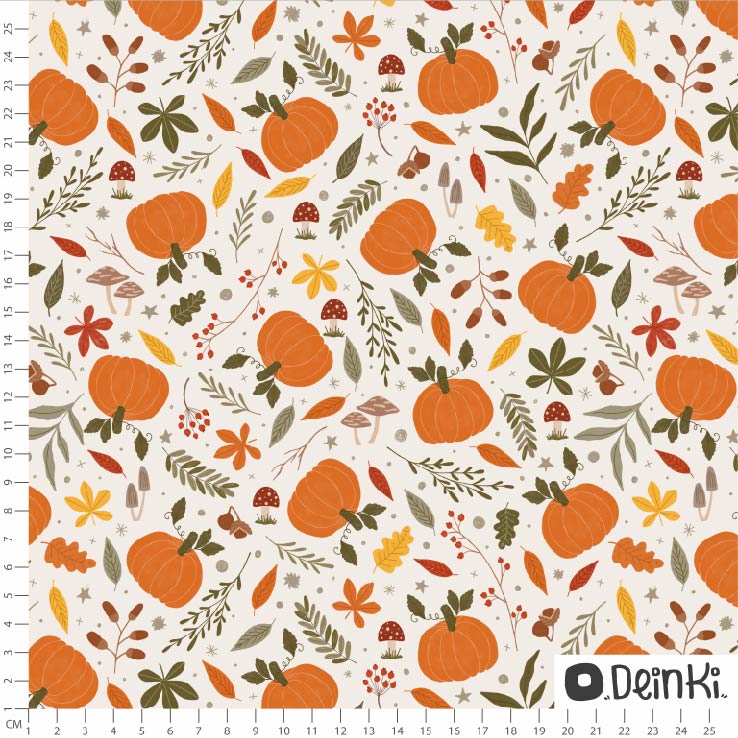 Bio Stoff - Herbst Kuerbisse Blaetter Pilze von Deinki in orange