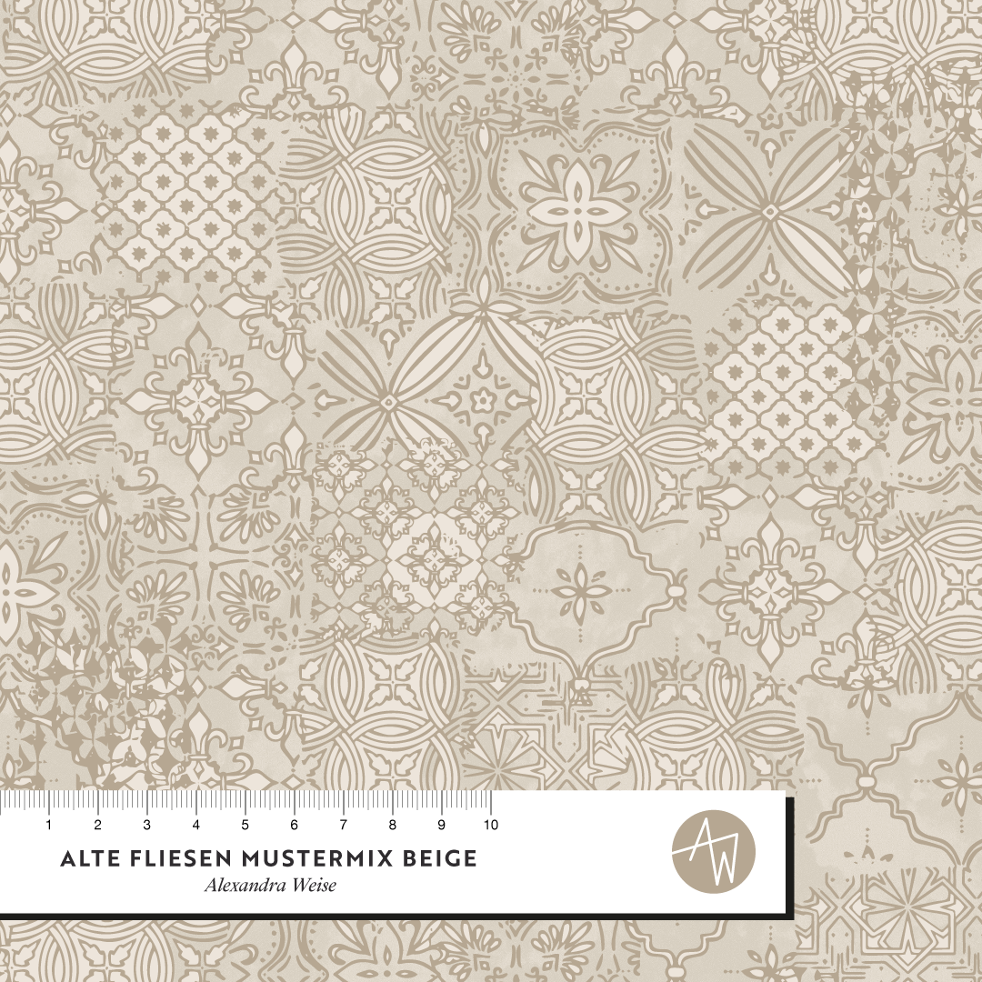 Organic fabric  - Alte Fliesen Mustermix beige