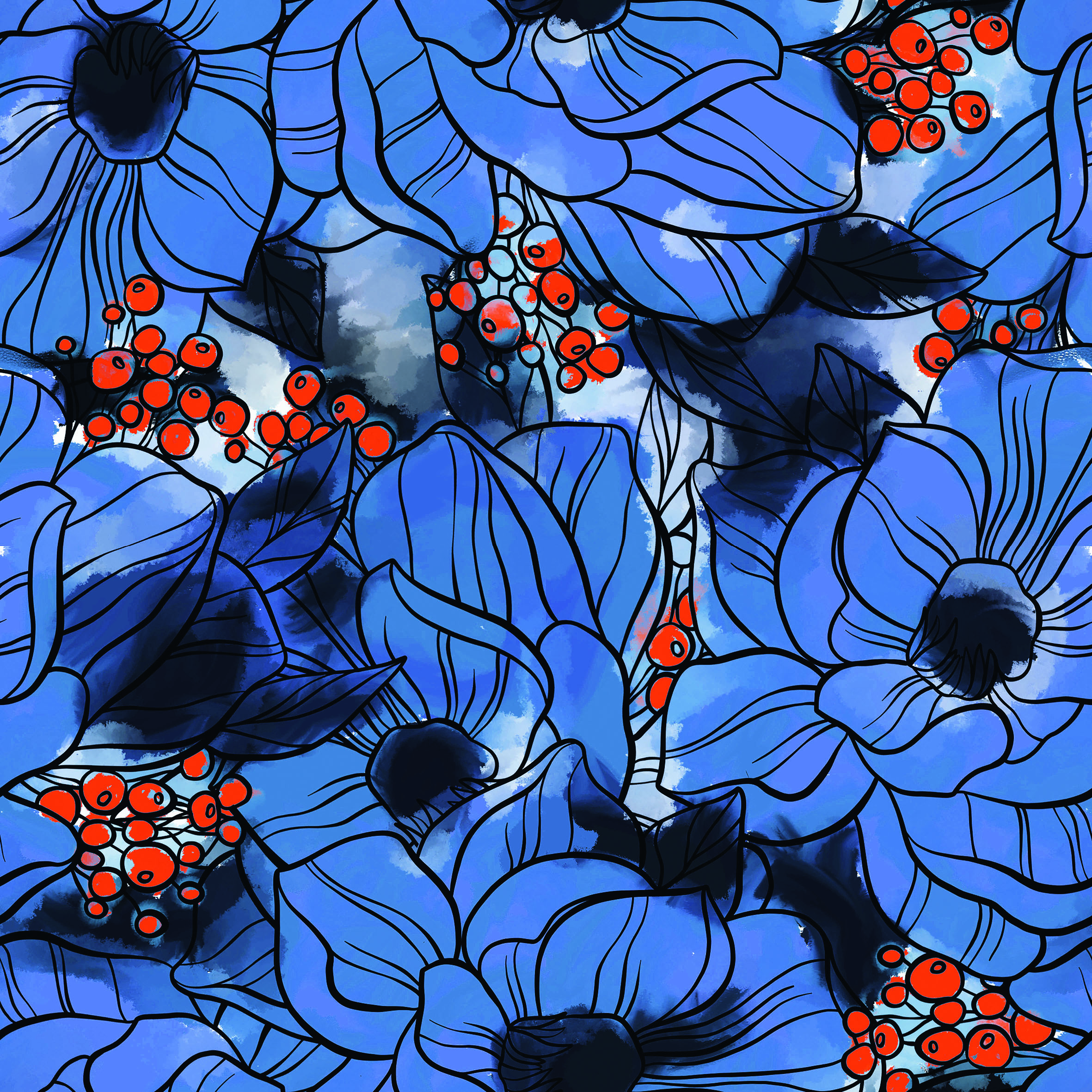 Bio Webware Stoff - Otono - Enemenemeins, Floral & Blumen, blau, 100% Bio-Baumwolle Bio Webware Stoff - Otono - Enemenemeins, Floral & Blumen, blau, 100% Bio-Baumwolle