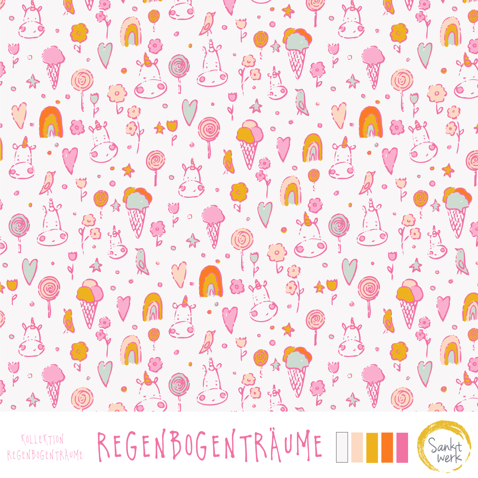 Bio Webware Stoff - Regenbogenträume - Sanktwerk, Regenbogen, rosa, 100% Bio-Baumwolle Bio Webware Stoff - Regenbogenträume - Sanktwerk, Regenbogen, rosa, 100% Bio-Baumwolle