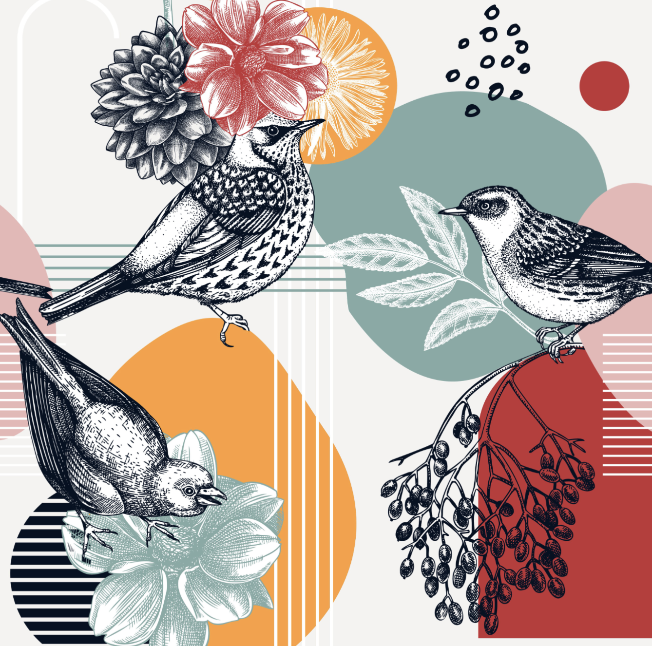 Bio Stoff  -  Flying Singers  - LilleSelection, Natur, Tiere, weiß, türkis