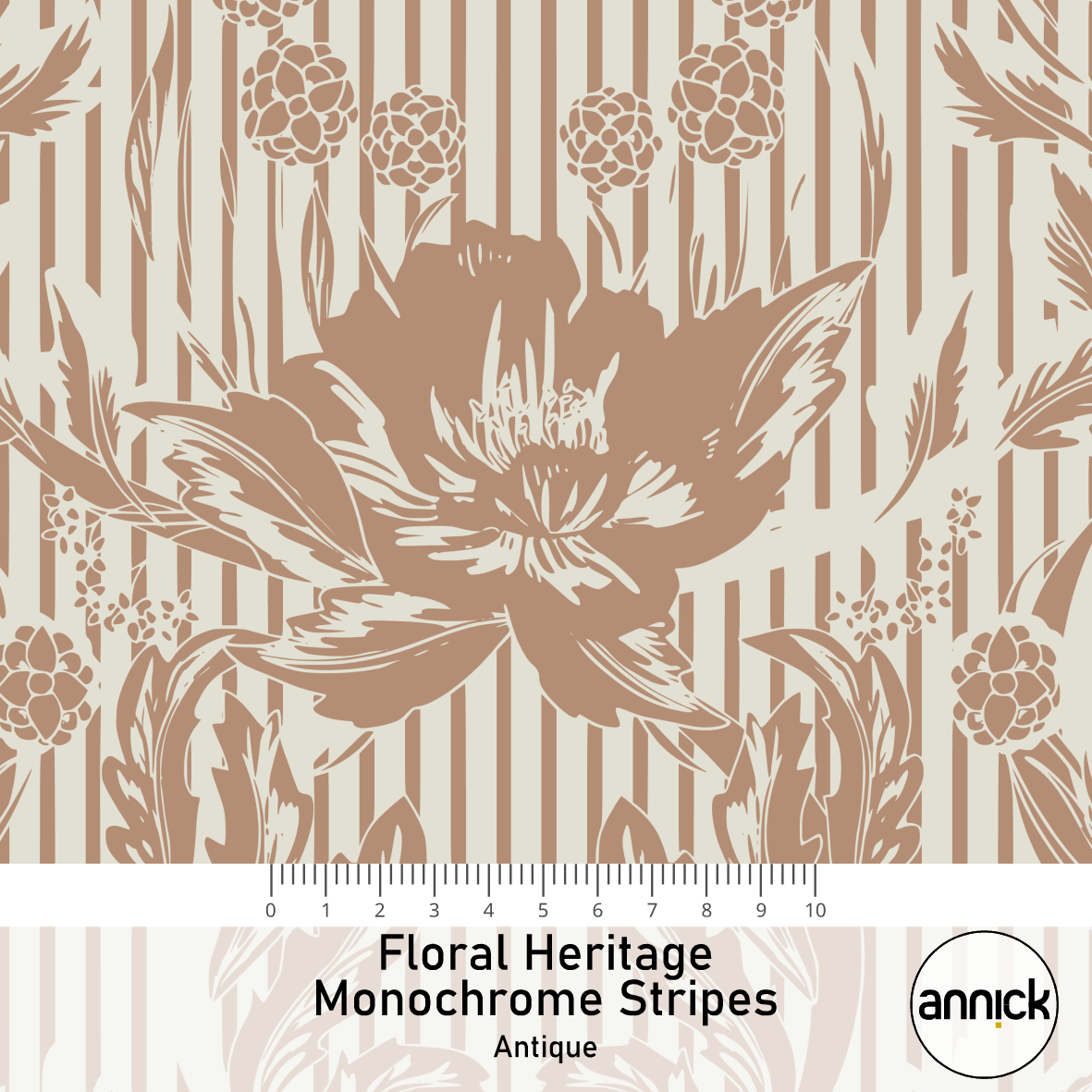 Bio Stoff - Floral Heritage Monochrome Stripes Antique von Annick in beige Bio Stoff - Floral Heritage Monochrome Stripes Antique von Annick in beige