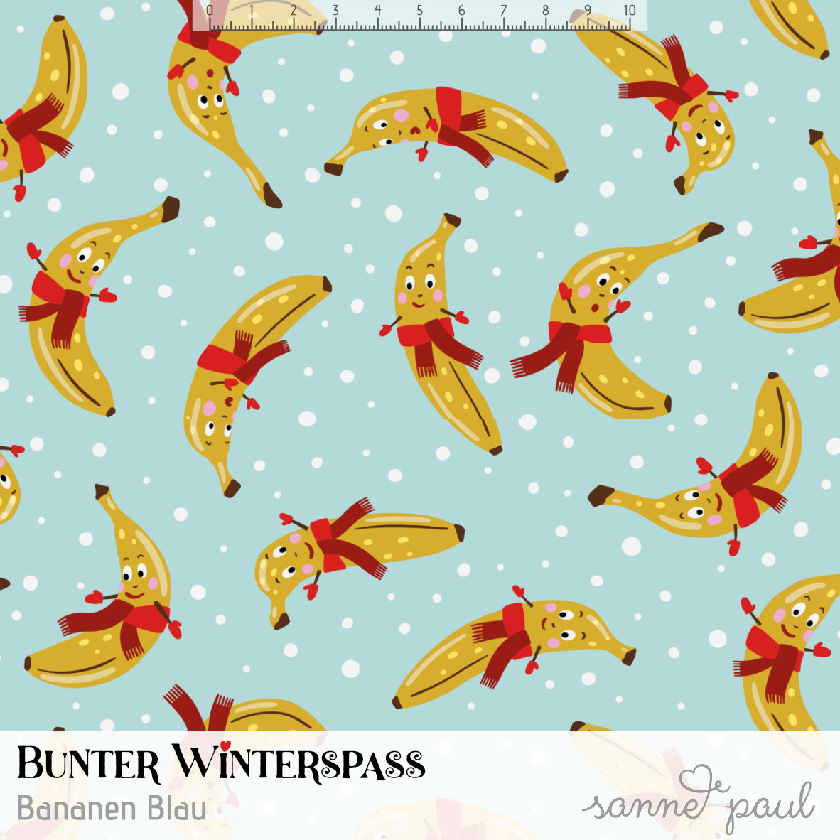 Bio Stoff  - Bunter Winterspaß Bananen blau
