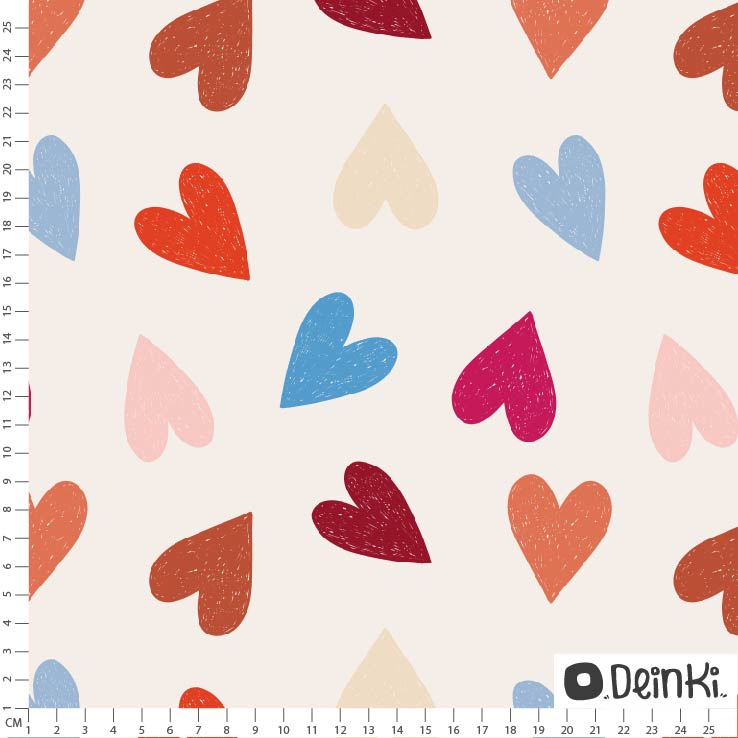 Bio Webware Stoff - Sketchy Hearts bunt - Deinki, bunt, Herzen, 100% Bio-Baumwolle Bio Webware Stoff - Sketchy Hearts bunt - Deinki, bunt, Herzen, 100% Bio-Baumwolle