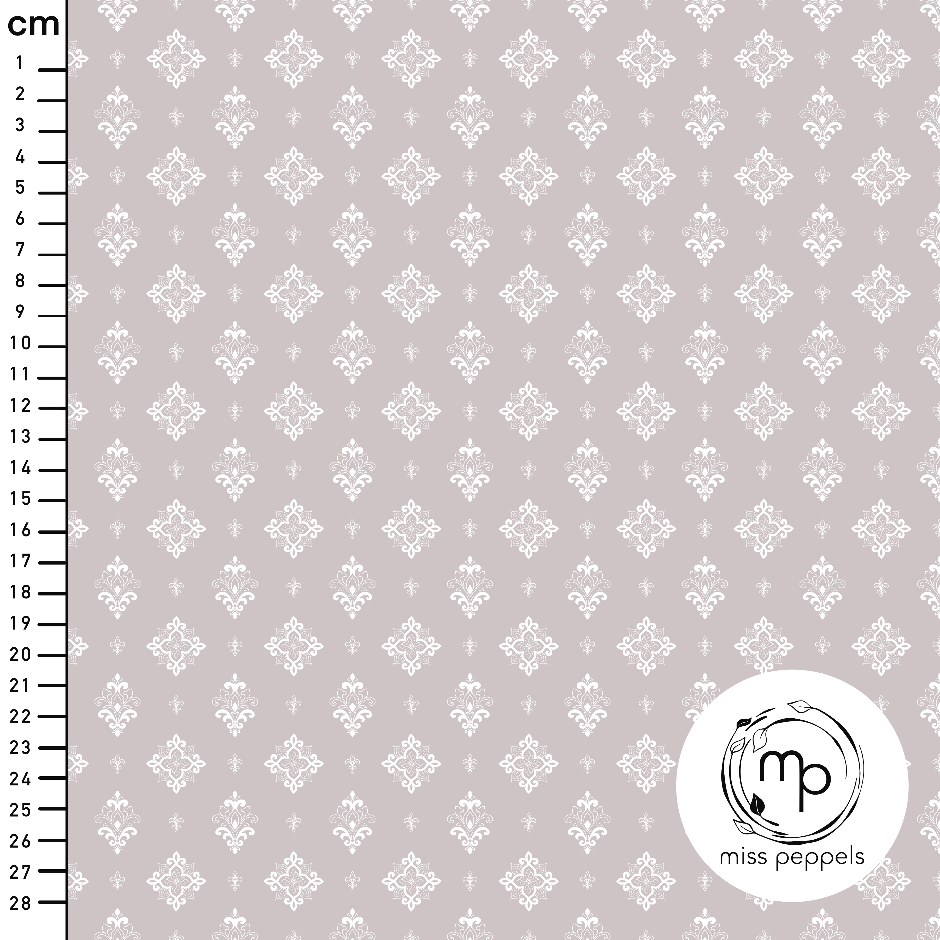 Bio Stoff - Zarte Ornamente dunkelrosa 