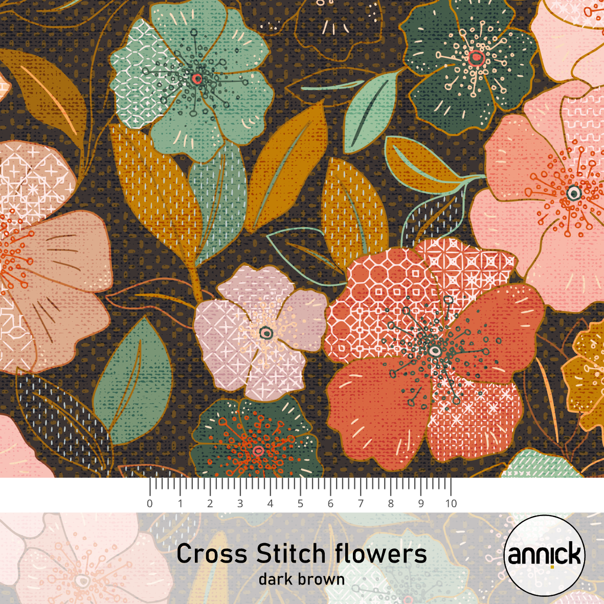 Bio Stoff - Cross Stitch Flowers Braun von Annick in braun