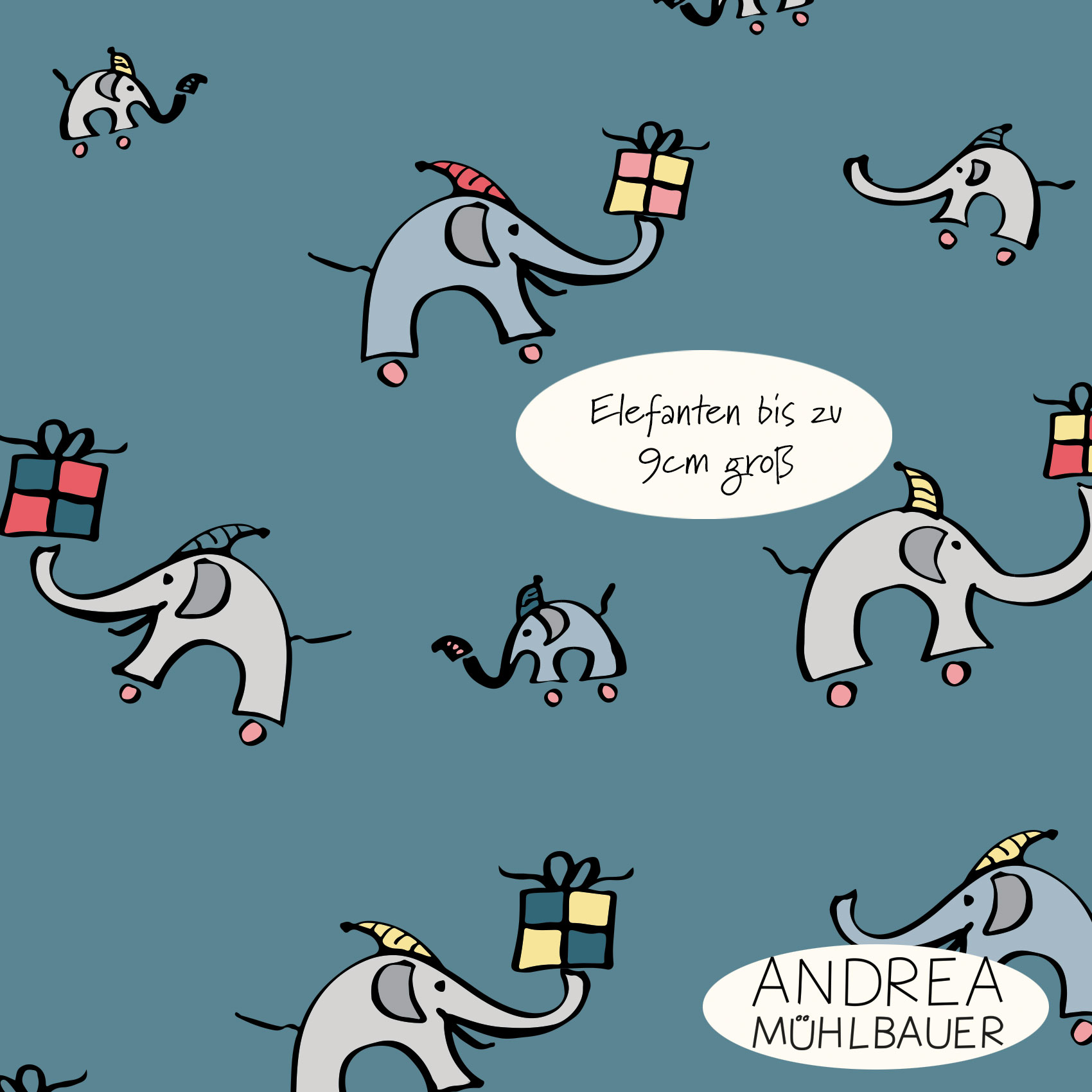 Bio Webware Stoff - Christmas Elephants and Stars on Blue - AndreaMuehlbauer, Tiere, Weihnachten, blau, 100% Bio-Baumwolle Bio Webware Stoff - Christmas Elephants and Stars on Blue - AndreaMuehlbauer, Tiere, Weihnachten, blau, 100% Bio-Baumwolle
