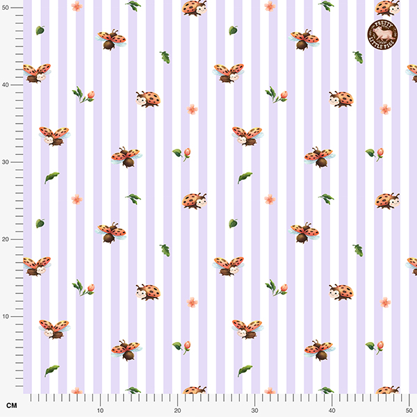 Organic fabric  -  Kombi Knospen stripes lilac