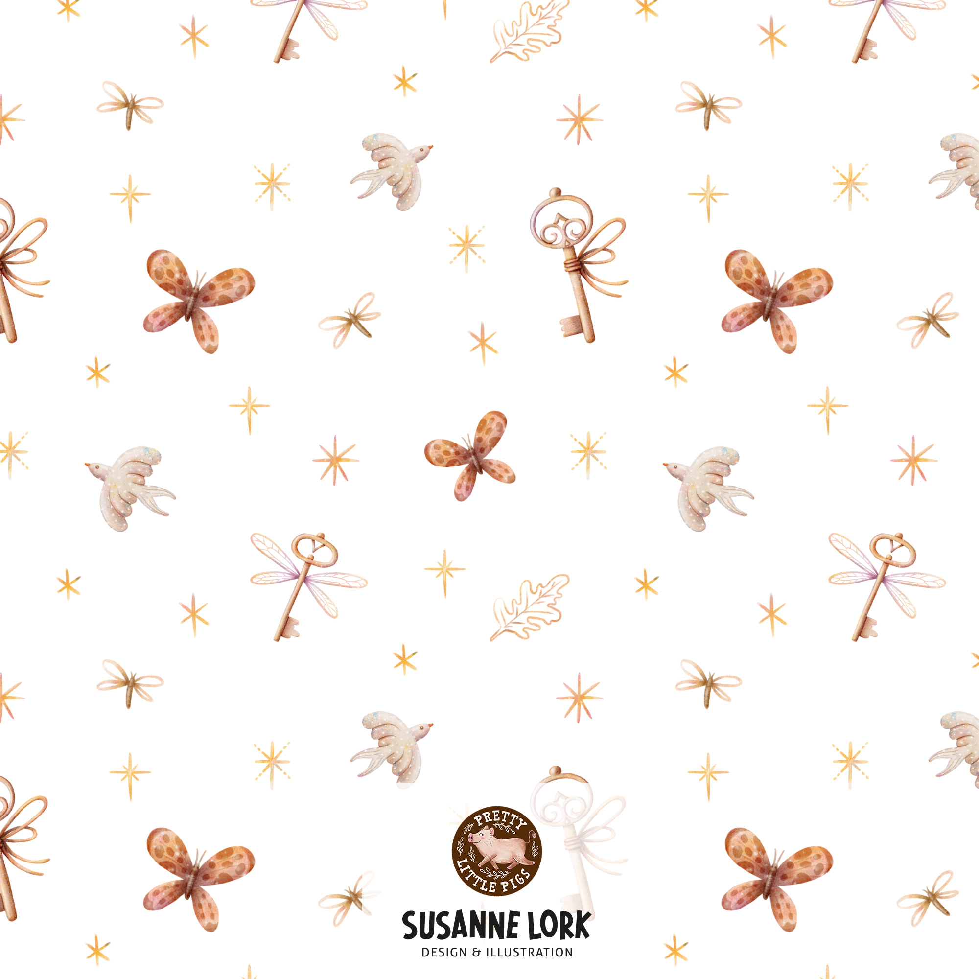 Bio Stoff - Magical Forest Keys White by Pretty Little Pigs in white