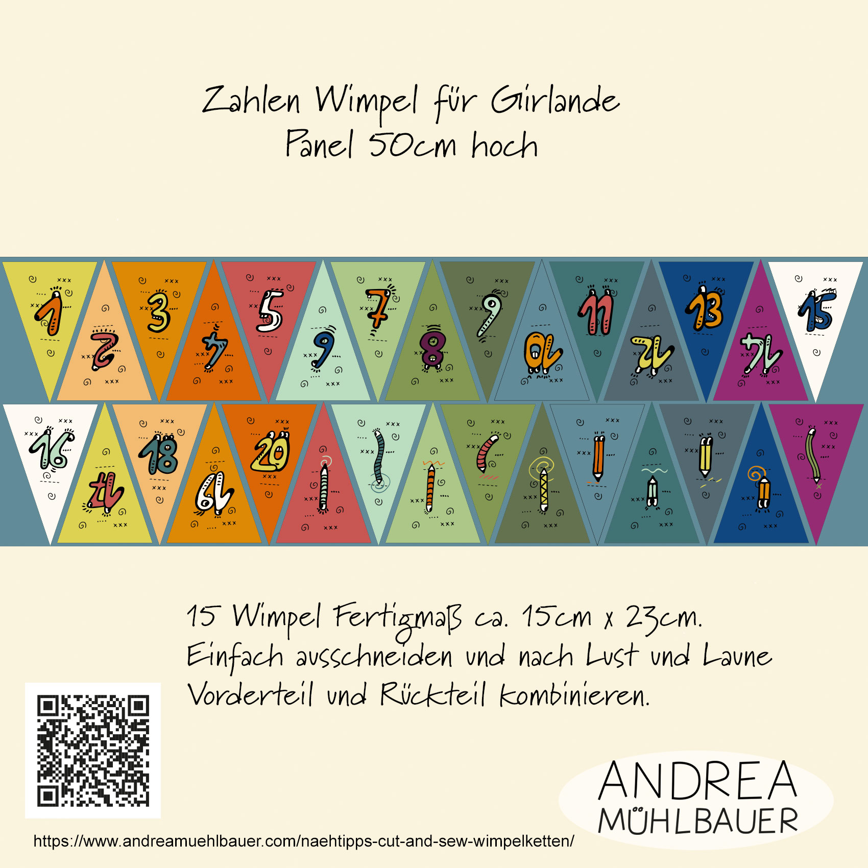 Bio Stoff - 50 cm Panel Buchstaben Party Wimpel von Andrea Muehlbauer in bunten Farben Bio Stoff - 50 cm Panel Buchstaben Party Wimpel von Andrea Muehlbauer in bunten Farben