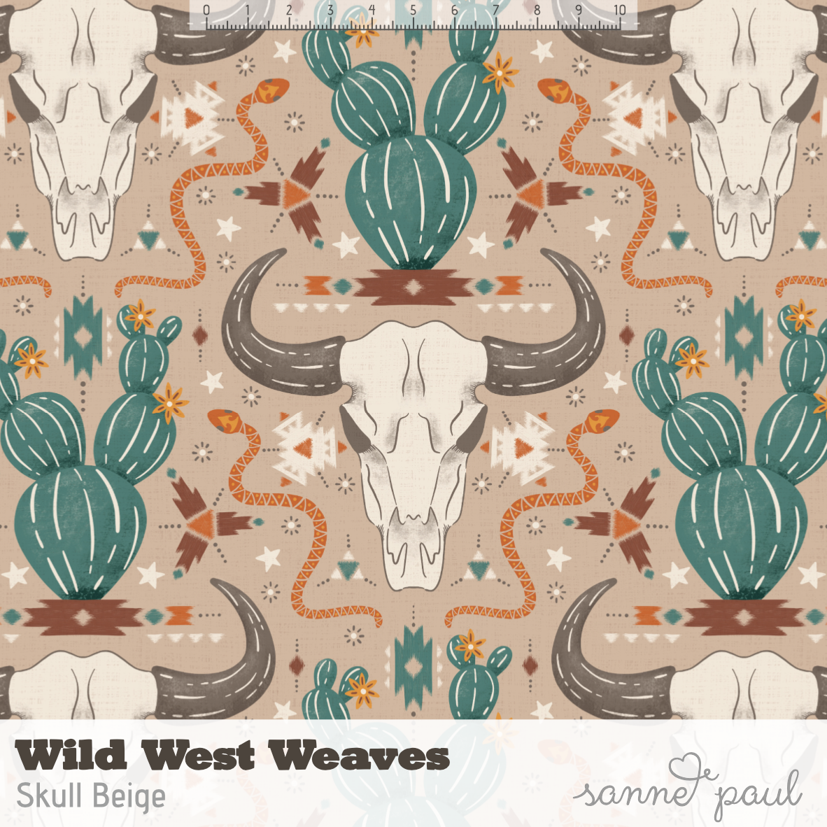 Bio Stoff - Wild West Weaves Skull Beige von Sanne Paul in beige