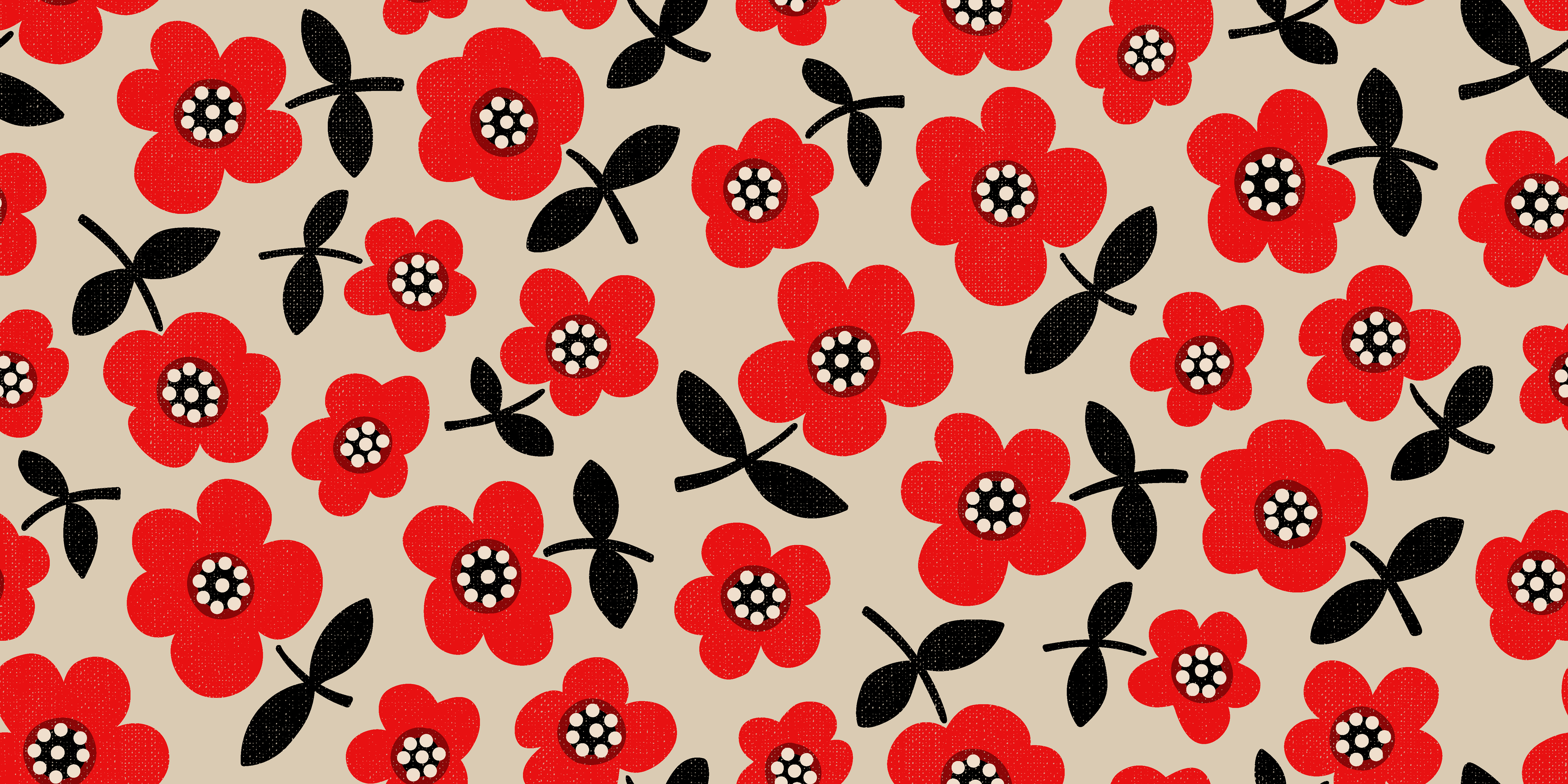 Bio Fabric - Large Flower Meadow Red by Alexandra Weise in red