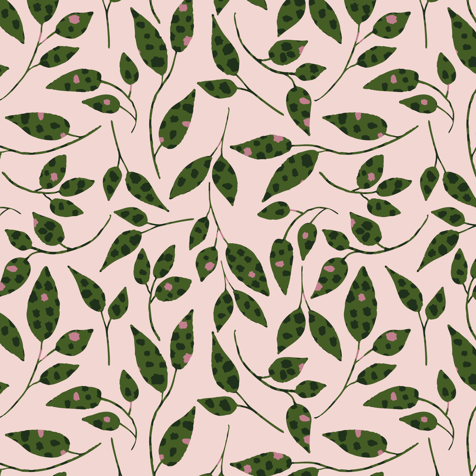 Organic fabric  -  Leopard Leaves blush